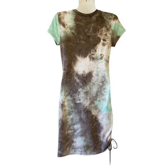 Pretty Garbage Tie Dye T-Shirt Mini Dress Purple Teal White Rouching at Side   S - Picture 5 of 8